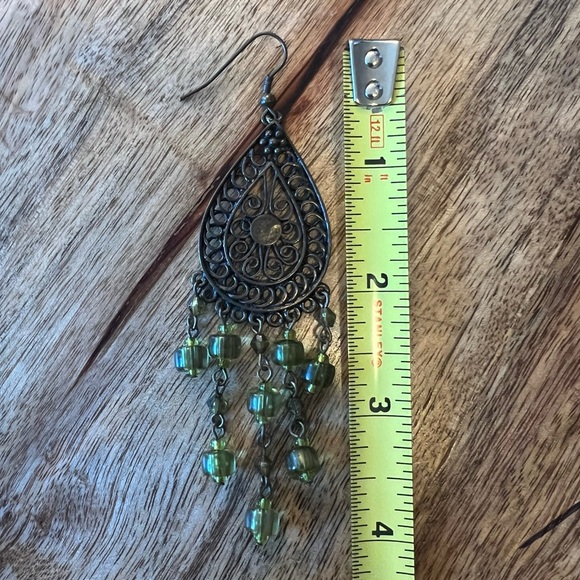 Boho Drop Earrings with Green Beads - Picture 6 of 6